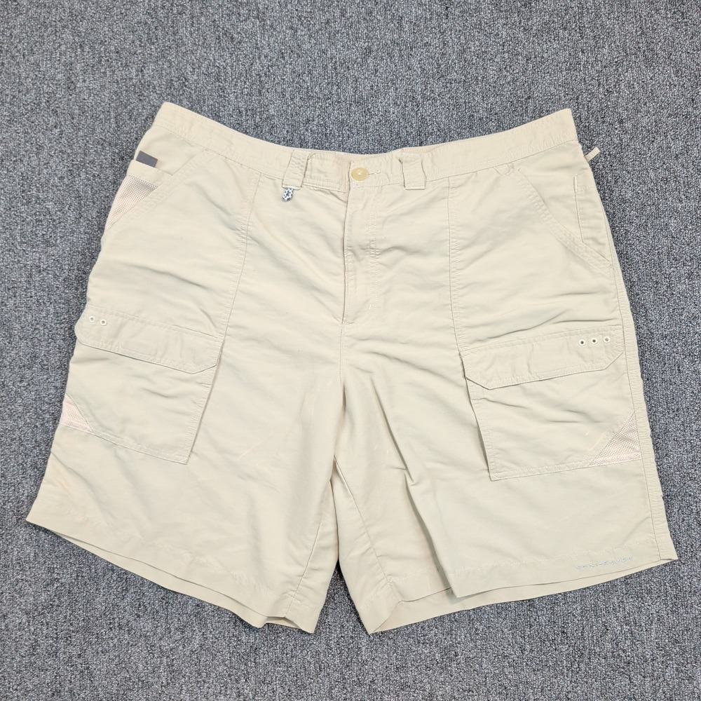 Columbia PFG Cargo Shorts 44W Tan Nylon Performance Fishing Hiking Outdoor Mens